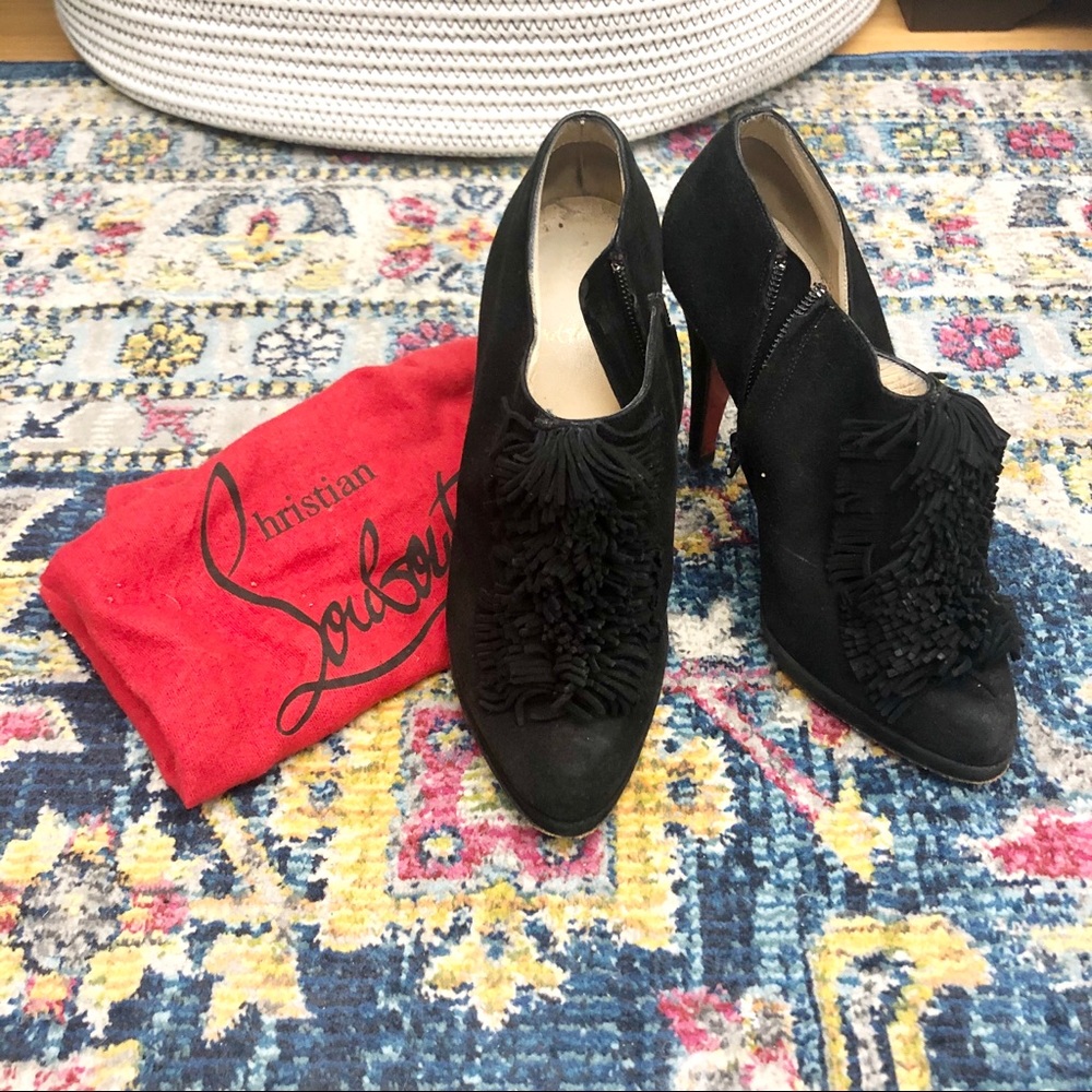Christian Louboutin Suede Fringe Detail Booties